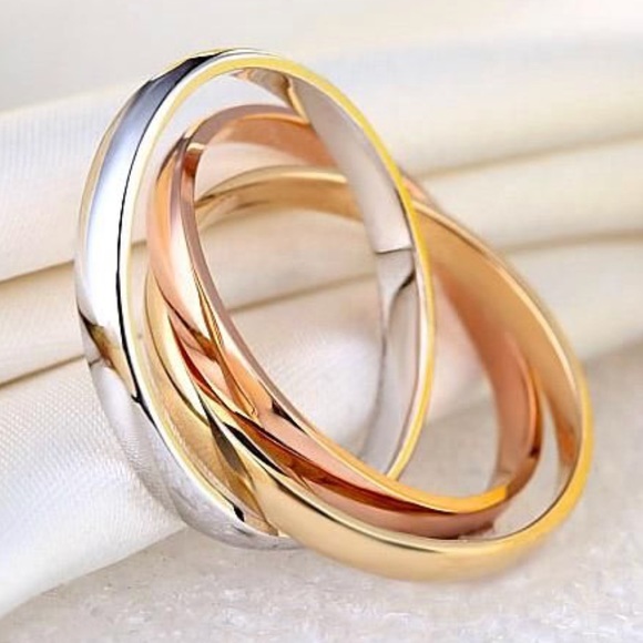 New Tri-Gold Multi-Band Ring White Gold Rose Gold - Picture 2 of 4
